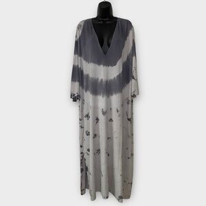 Zara Tie Dye Long Sleeve V-Neck Oversized Kaftan Boho Maxi Dress Size Medium